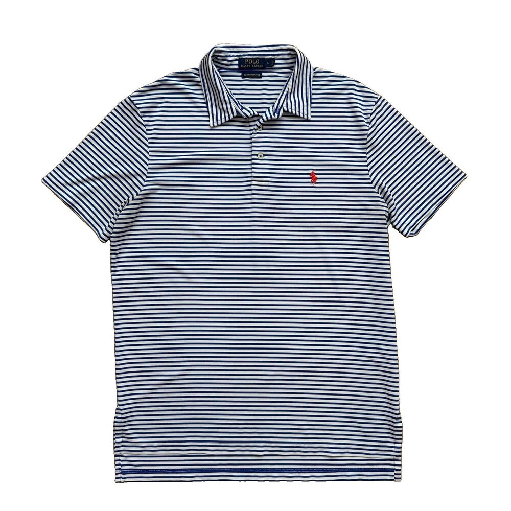 Polo Ralph Lauren Men's Size L Performance Elastic Striped Blue White Red Pony